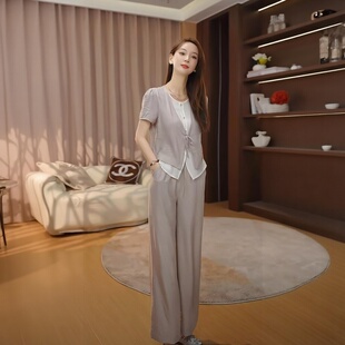 时尚休闲套装2026女新款夏宽松气质轻薄女士装小衫+阔腿裤两件套