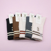 西客优品 冬季 高端羊毛字母刺绣横条无骨中筒学生成人女袜YG1895