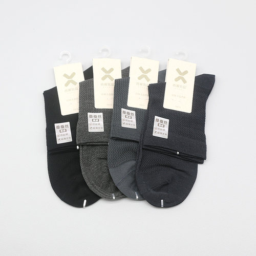 西客优品裸感桑蚕丝网眼中筒男袜