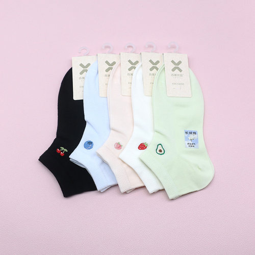 西客优品网眼水果刺绣女船袜