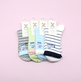 西客优品 春长绒棉字母条纹泡泡口中筒无骨学生成人女袜261Q3287