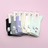 西客优品 秋冬款 百棉小狗印花无骨纯色中筒学生成人女袜252J2760