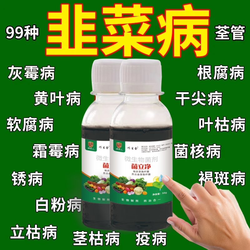韭菜病害干尖黄叶专用药灰霉根腐枯黄烂根百叶菌核叶面肥杀菌剂
