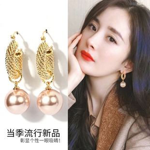 时尚精致设计师款超闪法式复古金属耳圈珍珠耳饰港风耳环女圈圈女