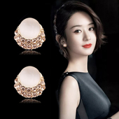 日韩迷你气质s925纯银针猫眼石镶钻耳钉可爱简约百搭耳环人气耳饰