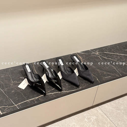 26FW尖头外穿细跟包头半拖鞋