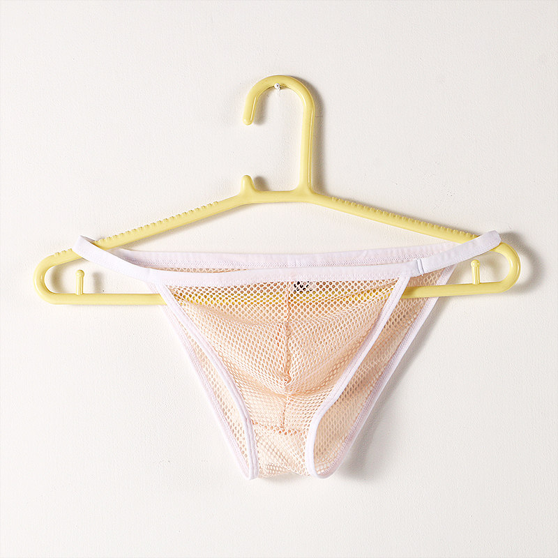 男士内裤男高叉三角裤冰丝透明夏季透气网孔低腰性感u凸底裤t裤潮