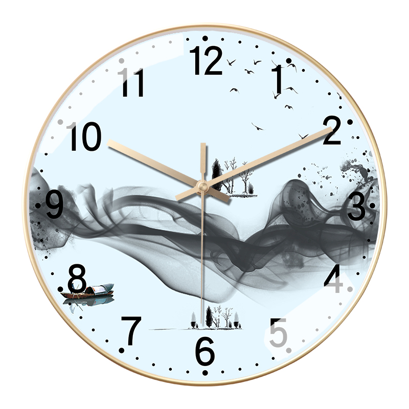 客厅新中式山水挂钟创意水墨简约