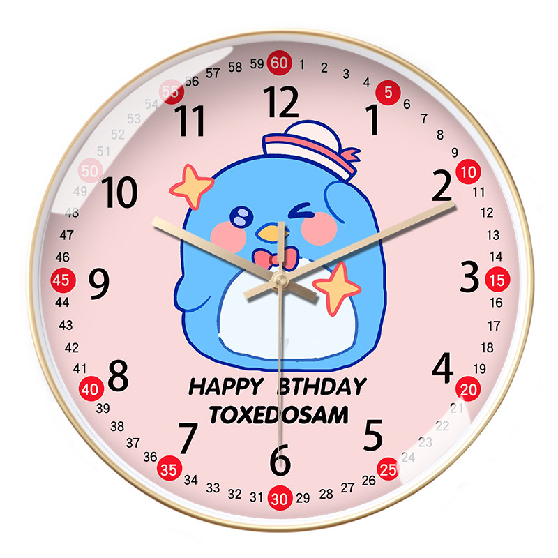 儿童卧室卡通挂墙挂钟搞笑山姆企鹅学生识表可定制家用静音石英钟