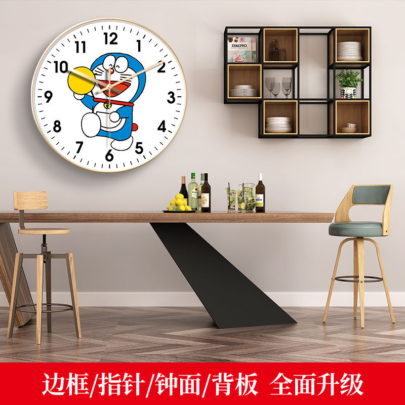 哆啦A梦早挂钟创意挂表童趣客厅教家用时钟石英钟自动对时电波钟