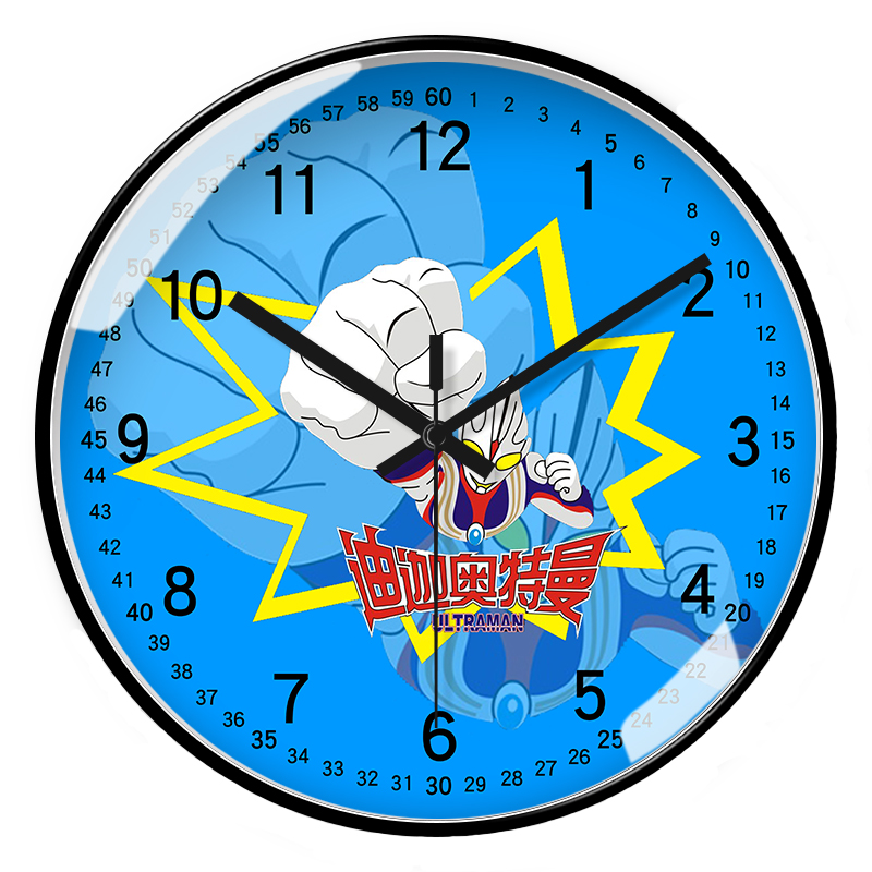 创意挂钟儿童客厅卡通奥特曼时钟表太阳机芯圆形石英钟挂墙电波钟