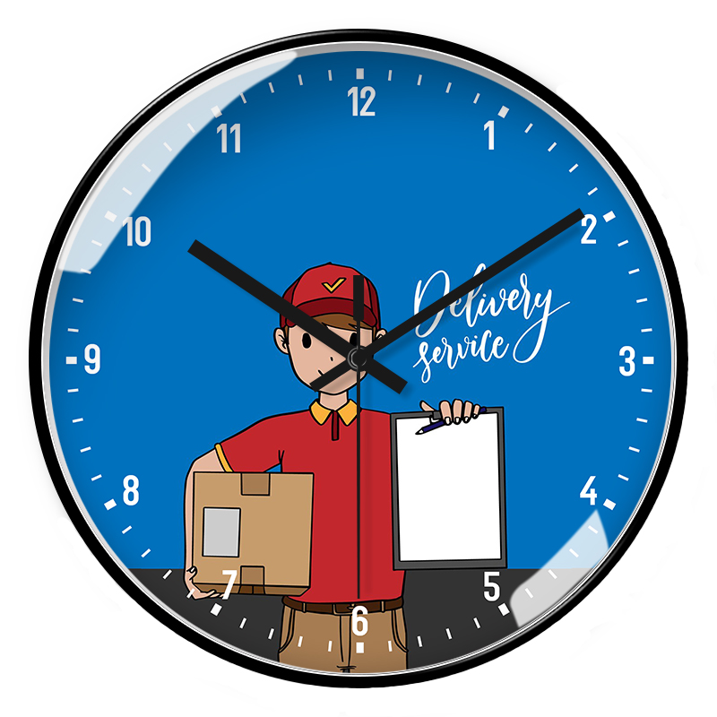 快递员挂钟外卖美团站计时钟表创意个性时尚石英钟自动对时电波钟