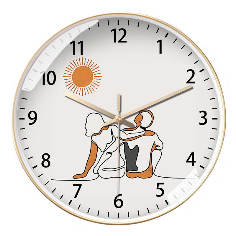 客厅装饰抽像挂墙时钟北欧插画电波钟自动调时静音石英钟定制挂钟