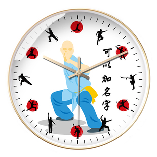 中华武术文化挂钟武馆室挂墙时钟表武爱好看时间静音石英钟免打孔