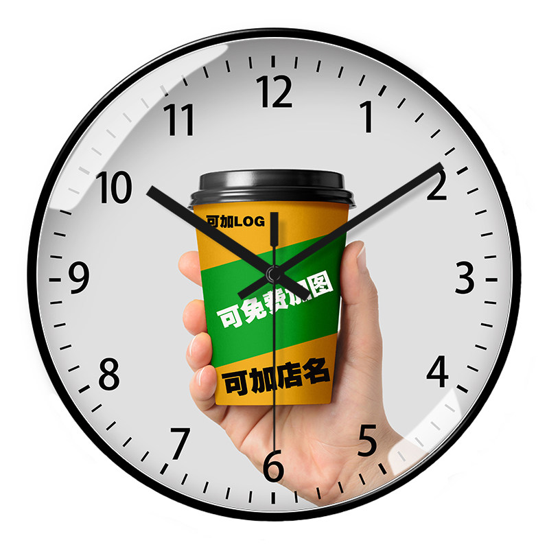 时尚奶茶店定制LOG静音石英钟