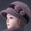 中老年人妈妈毛线帽女士冬季 加绒加厚兔毛保暖老太太奶奶帽子洋气
