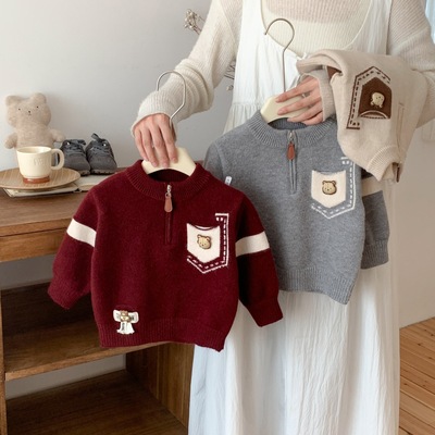 男童拉链毛衣秋冬加绒加厚套头
