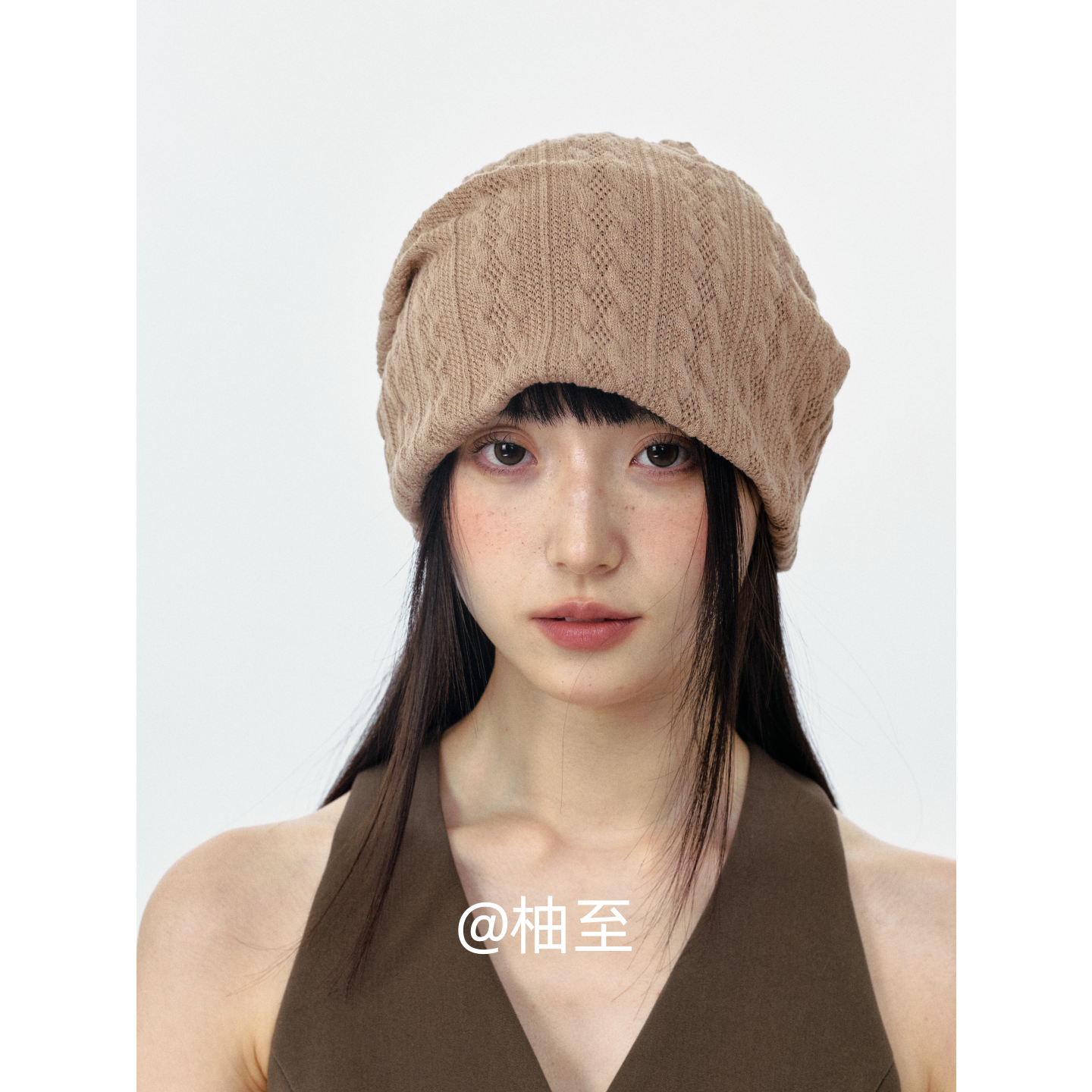 慵懒复古麻花针织包头帽子女春秋街头韩版日系显脸小堆堆帽潮ins