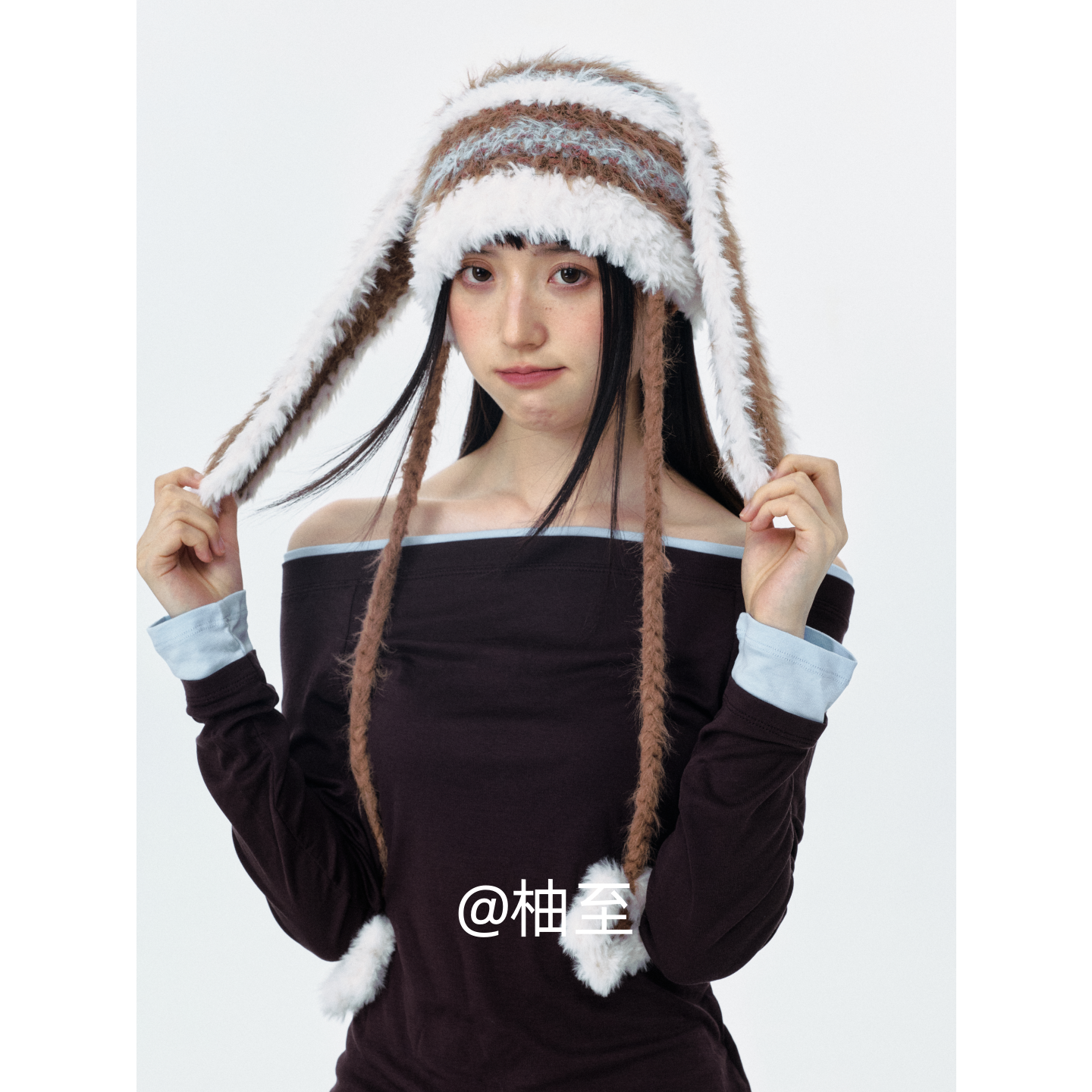 可爱兔子耳朵帽子女秋冬绑带毛绒帽韩系氛围感防寒保暖护耳帽ins