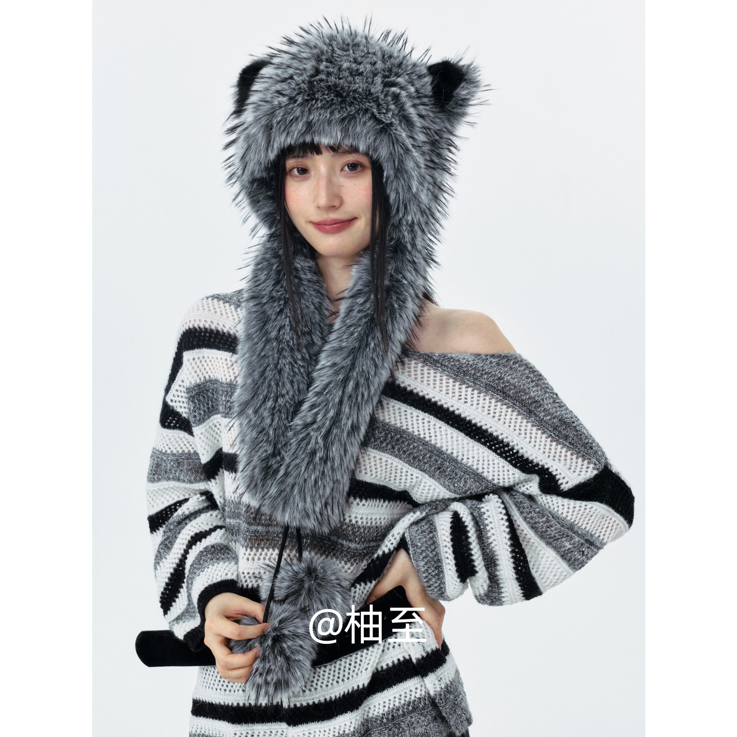 2025秋冬新款渐变色猫耳朵毛绒帽子女韩版日系防寒保暖护耳帽ins