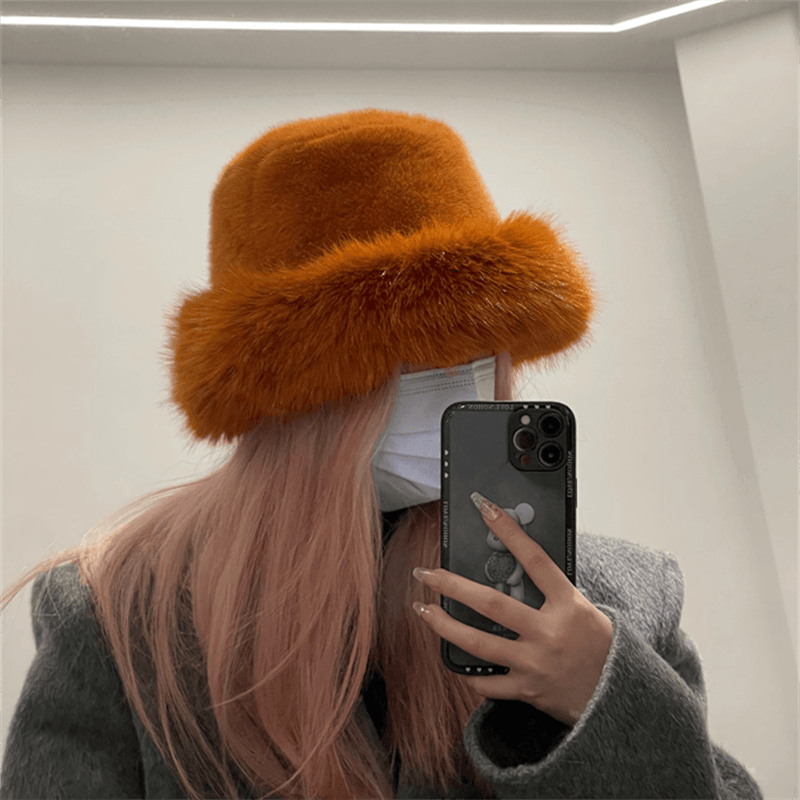 平顶毛绒盆帽女秋冬防寒保暖帽子