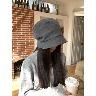 韩系灰色冷帽女2025款 春秋冬百搭堆堆帽显脸小保暖大头围包头帽子