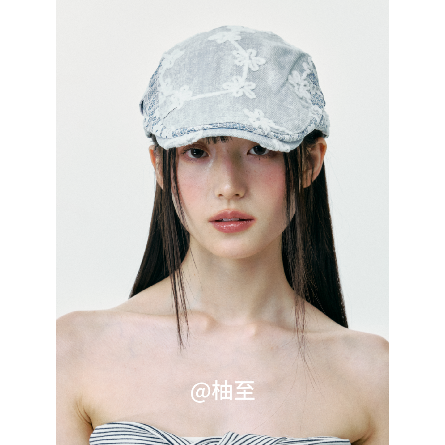时髦蕾丝花朵前进帽子女韩版日系百搭画家帽街头贝雷帽短檐鸭舌帽