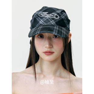 韩系印花格纹字母头巾帽子女夏季 街头出游包头帽显脸小鸭舌帽ins