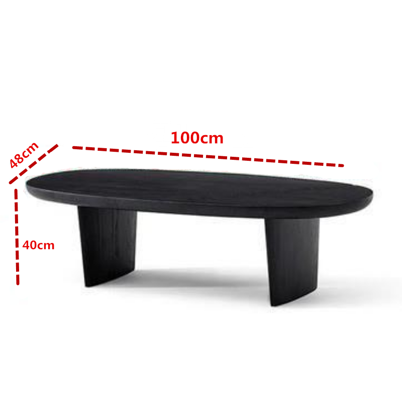 北欧设计师实木茶几侘寂风黑色椭圆形小茶台简约中古民宿原木桌子