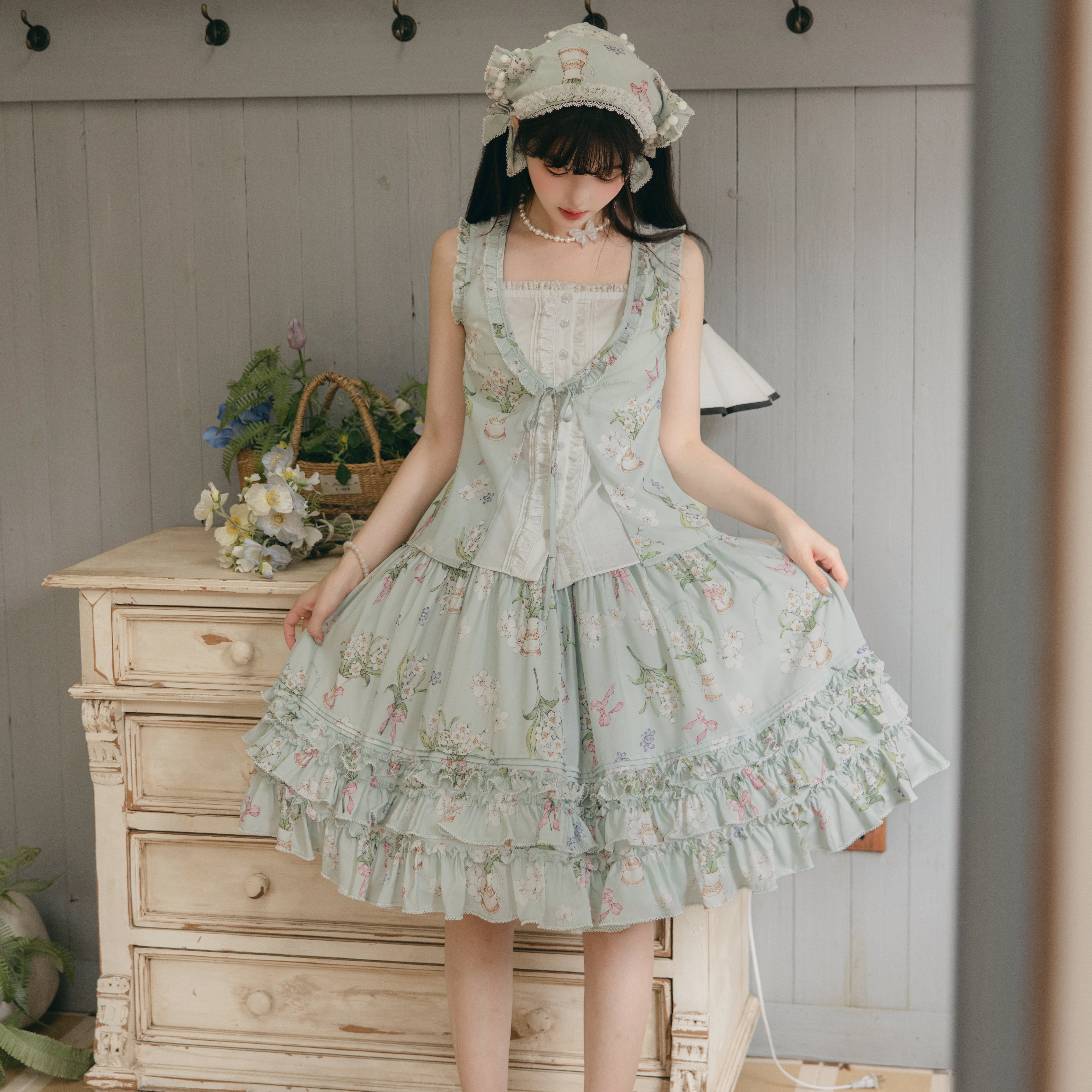 【意向金】水仙花与蝴蝶兰 雪纺分体假两件 Lolita还要拍定金