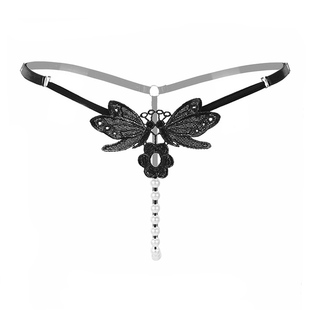 珍珠内裤女大颗粒按摩私处丁字裤性感一根线串珠蕾丝全透明t裤