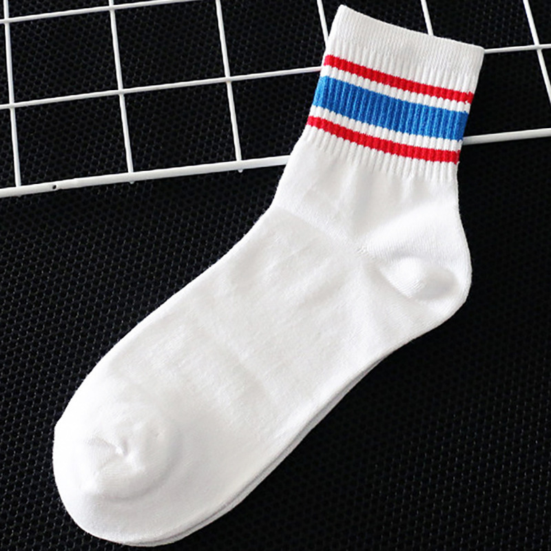 MB02男袜薄款春夏秋季袜子 男休闲棉袜 学院风三道杠条纹口中筒运