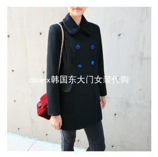 新款 現(xiàn)貨daierx韓國(guó)東大門冬季 名媛風(fēng)娃娃領(lǐng)雙排扣羊毛呢大衣外套