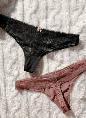 丁字裤女蕾丝性感加肥加大内裤无痕镂空夏半透明黑色tback大码T裤