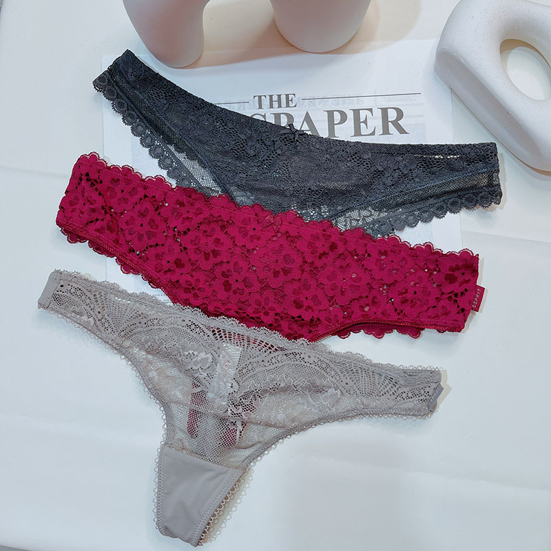 欧美丁字裤女大码蕾丝性感内裤火辣镂空透明t裤速干红色黑色胖mm