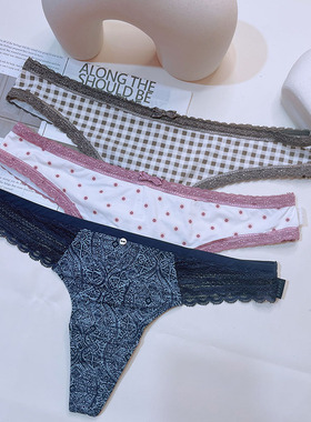 大码丁字裤女速干内裤t裤欧美tback薄款格子波点夏季运动