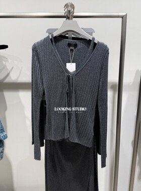 UR&DC2026春季新款设计感系带假两件细闪U型领针织衫女短款上衣