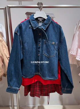 UR&DC2026春季新款都市莱赛尔绑带贴袋蝴蝶结牛仔衬衫女短款上衣