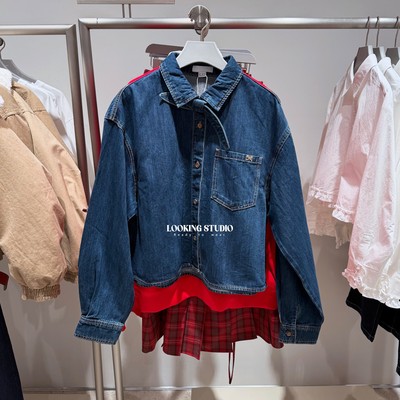 UR&DC2026春季新款都市莱赛尔绑带贴袋蝴蝶结牛仔衬衫女短款上衣