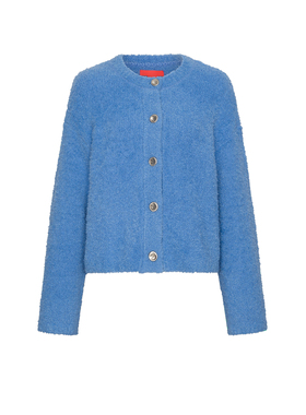 UR&DC2025冬季新款时尚多巴胺纽扣肌理感蓝色圆领长袖针织开衫女