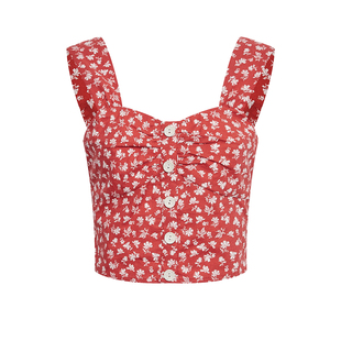 UR&DC2024夏季新款法式甜美减龄度假碎花方领上衣女短款吊带背心