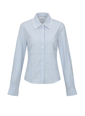 UR&DC2026春季新款甜美都市花边条纹系带修身开襟长袖衬衫女上衣