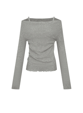 UR&DC2025秋季新款法式魅力荷叶边吊带修身短款长袖针织衫女上衣