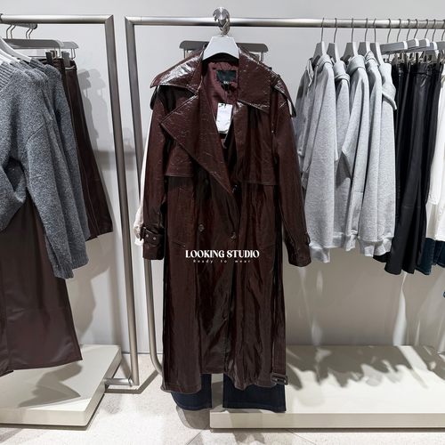 UR&DC2025冬季钟楚曦同款高级感气质潮流褶皱腰带超长风衣女外套