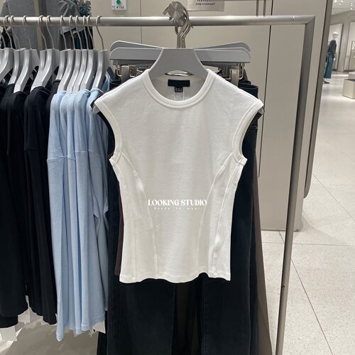 UR&DC2026春季新款气质简约干练百搭纯色小飞袖圆领T恤女修身上衣