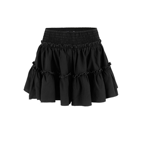 UR&DC2025春季新款百搭甜美打揽松紧腰木耳边超宽松半裙A字短裙女