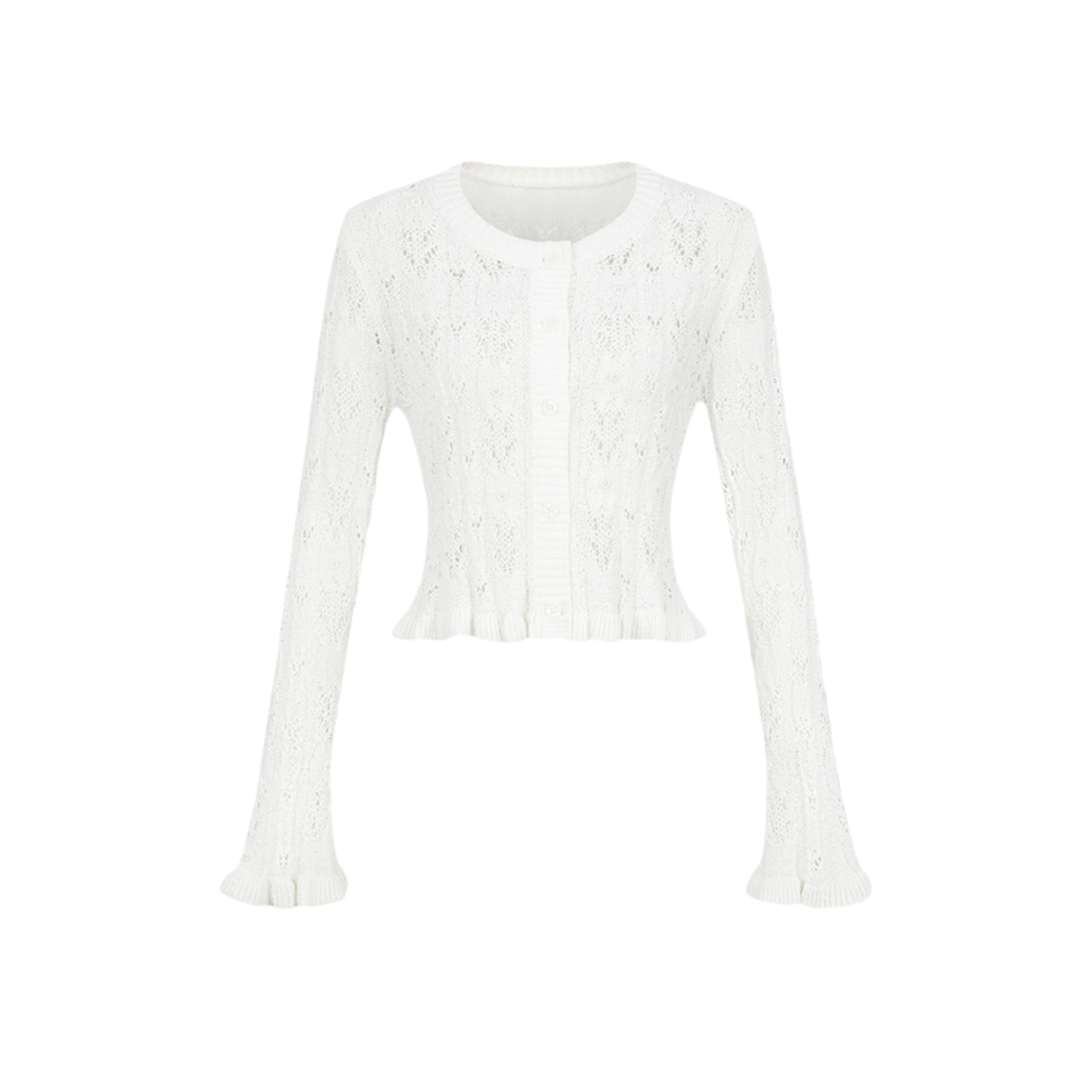 UR&DC2025春季新款法式气质慵懒风镂空肌理感针织开衫女白色上衣