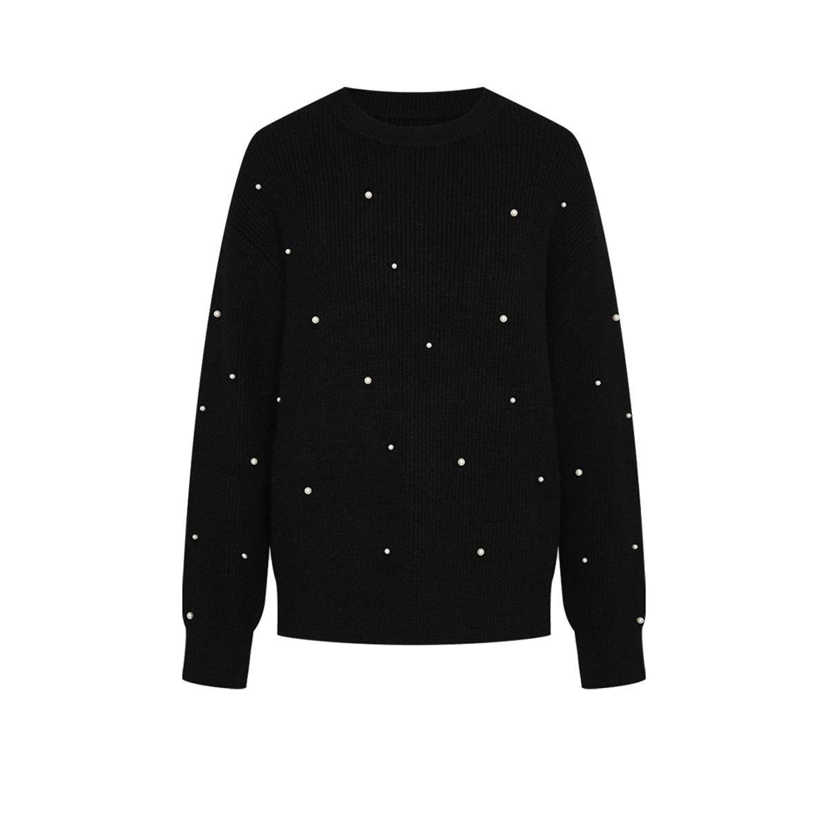 UR&DC2024冬季甜美减龄温柔气质钉珠落肩袖宽松针织衫女圆领毛衣