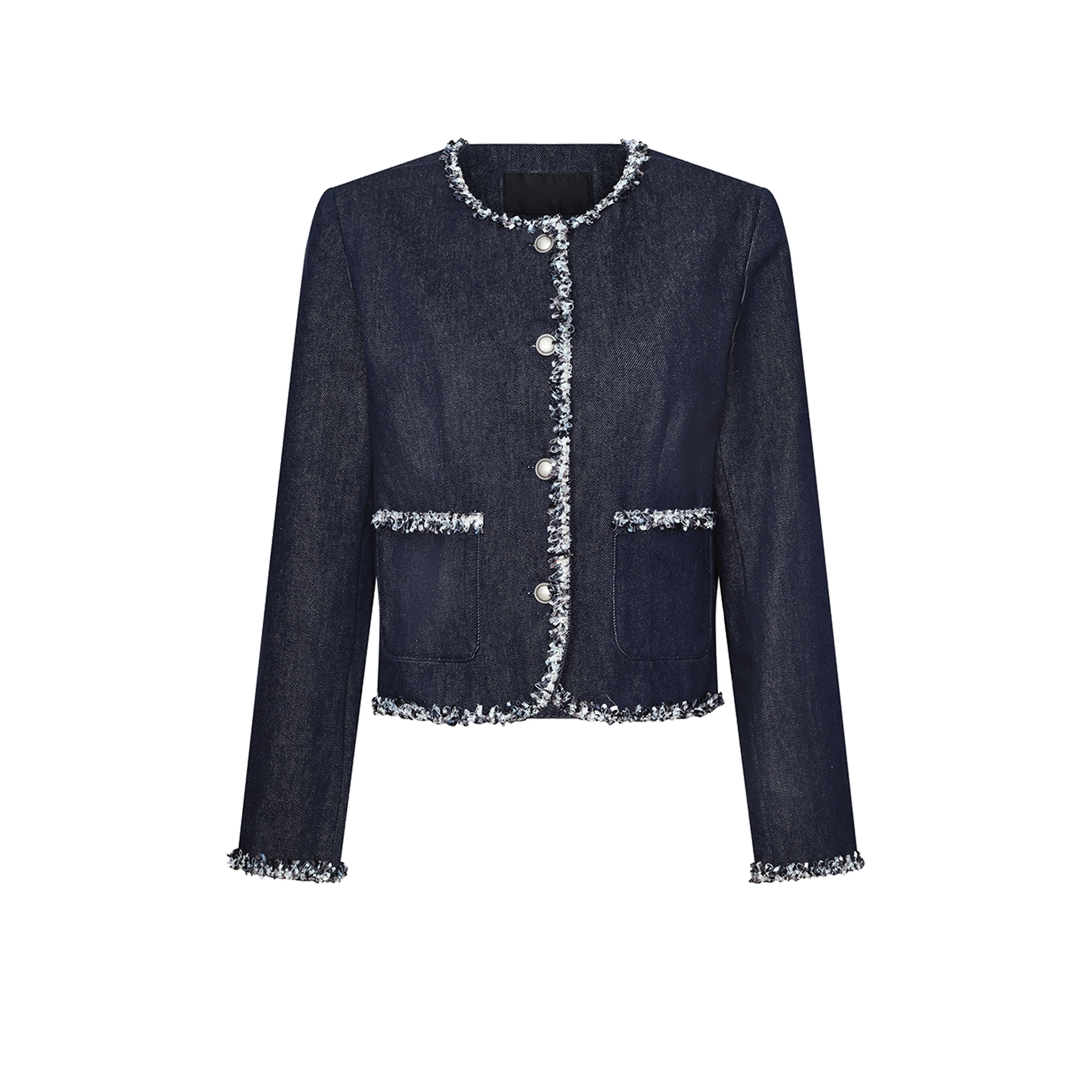 UR&DC2025冬季新款法式气质高级感小香风毛边圆领短款牛仔外套女