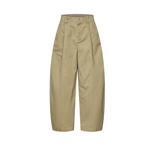 UR&DC2025秋季新款休闲工装琥珀流光风褶皱明线棉质锥形裤女长裤